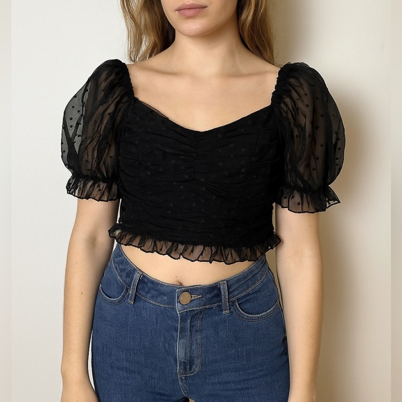 Day + Moon NWT Dance With Me Ruffle Mesh Crop Top Black Women's Size Medium - Picture 1 of 9